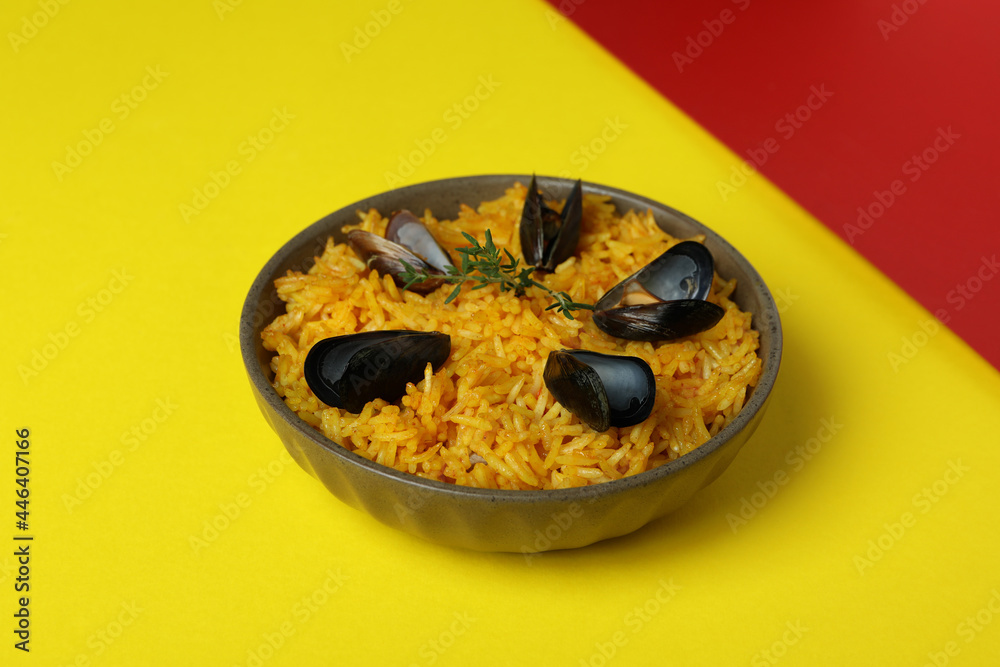 Concept of delicious food with Spanish Paella Concept of delicious food with Spanish Paella