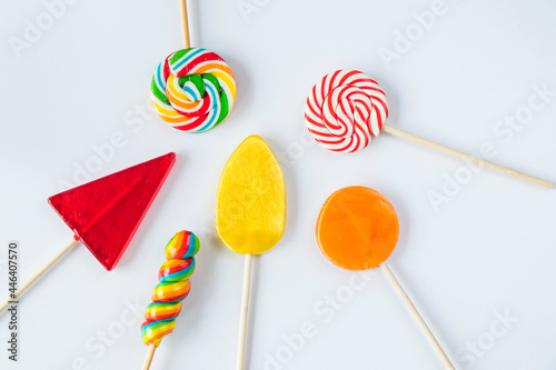 Colorful candies, lollypop on the white background