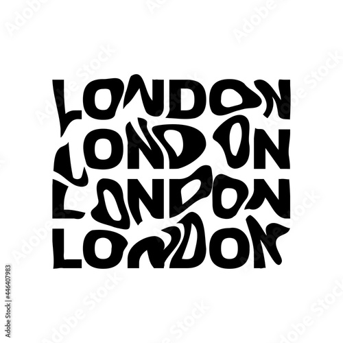 London typography text or slogan with wavy letters. T-shirt graphic with ripple or glitch effect. Abstract print, banner, poster, emblem design. Vector illustration. photo