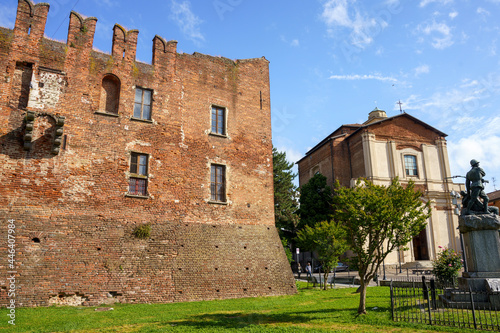 Medieval castle in Binasco, Milan, Italy and church