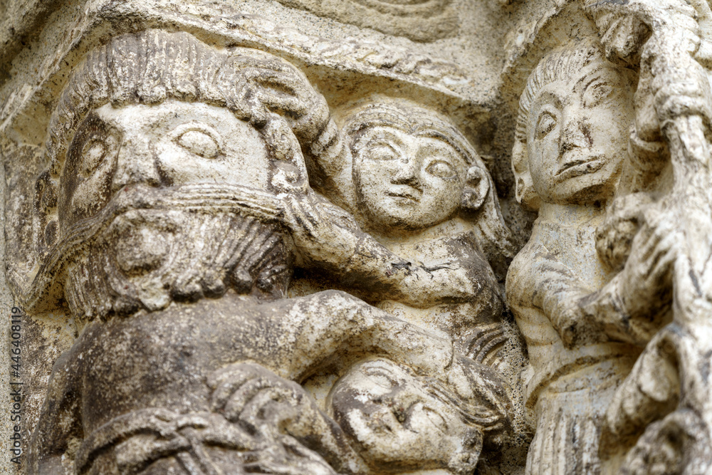 Facade of San Michele Maggiore, medieval basilica in Pavia. Detail