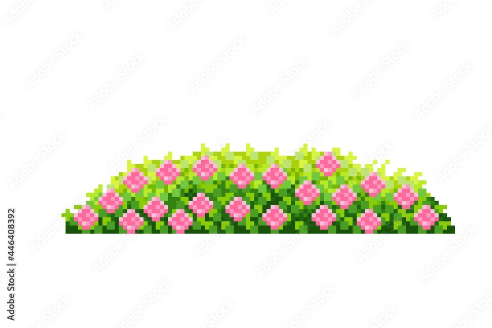 Rose bush pixel art. Decorative bush pixel art. Vector illustration