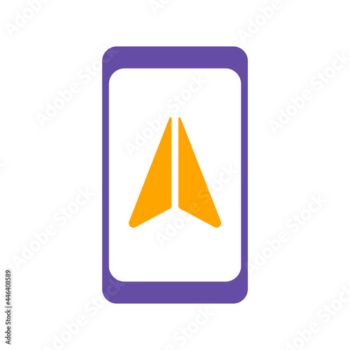 Smartphone with navigator glyph icon. Navigation sign