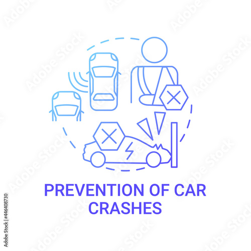 EV crashes prevention concept icon. Future transport collision avoidance system. Cyber accident technology abstract idea thin line illustration. Eco car pros. Vector isolated outline color drawing.