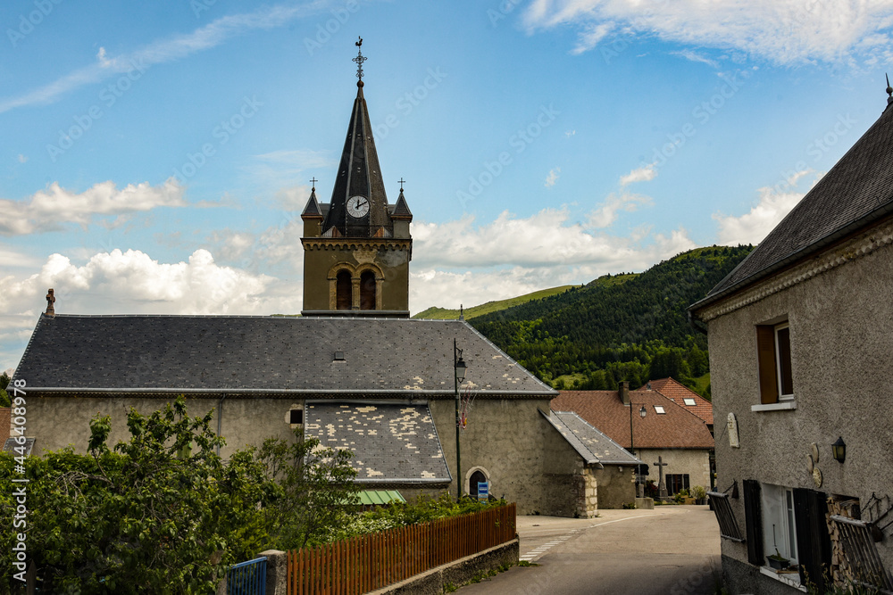 Fototapeta premium bell tower of the church of gresse en vercors