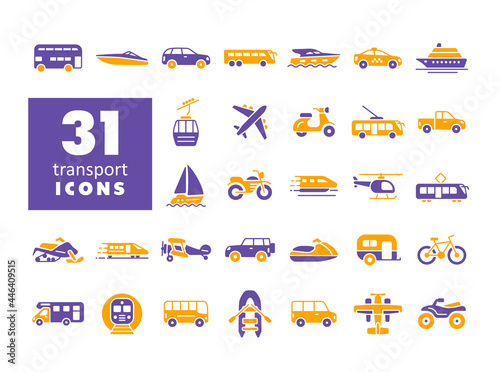 Transportation vector flat glyph icon set isolated