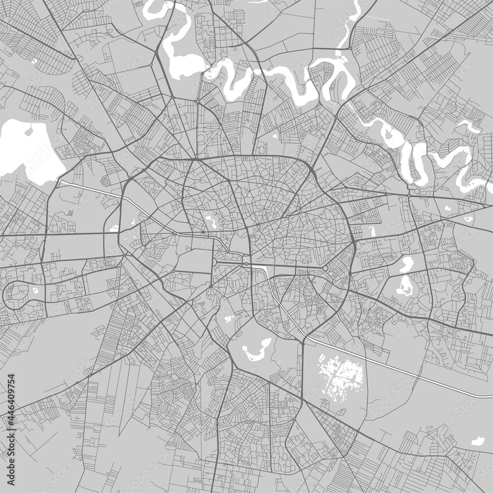 Urban city map of Bucharest. Vector poster. Black grayscale street map.
