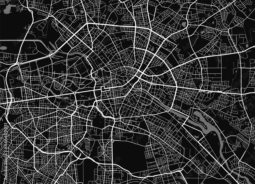Urban city map of Berlin. Vector poster. Black grayscale street map.