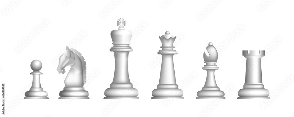 Realistic chess game white figures set isolated Realistic chess game white figures set isolated