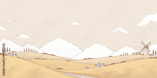 Engraved agricultural field sketch