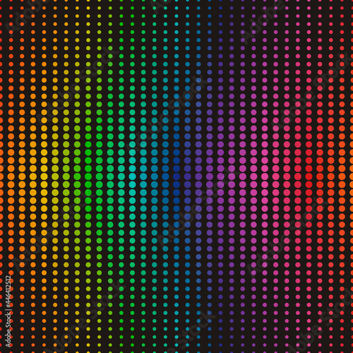 Rainbow repeated gradiental circles. Vector seamless mesh with gradient size of circles and flowing colors from one to another.