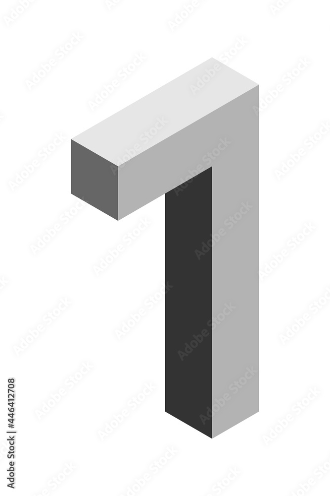 Gray number 7 in isometric style. Isolated on white background. Learning numbers, serial number, price, place. Gray number 7 in isometric style. Isolated on white background. Learning numbers, serial number, price, place.
