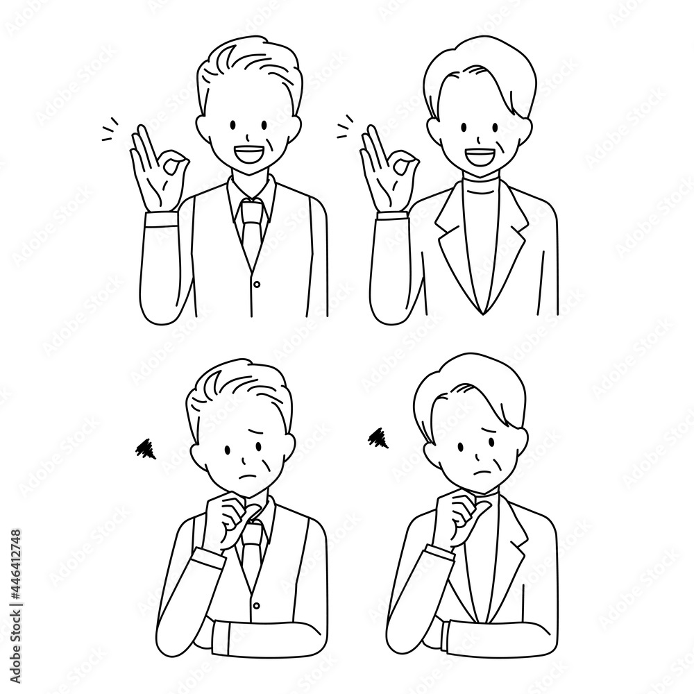Business man OK NG face line drawing illustration Business man OK NG face line drawing illustration