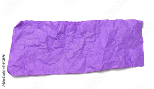piece of crumpled purple gift wrapping paper isolated on white background