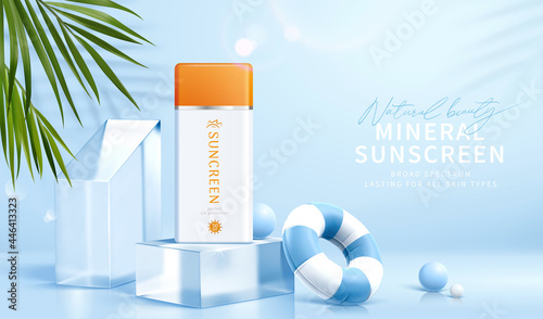 3d glass podium for beauty product