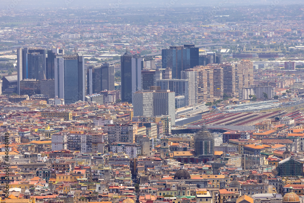 Aerial view of the city with business district Centro direzionale di Napoli, Naples, Italy