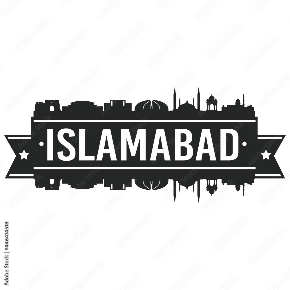 Islamabad Pakistan Skyline. Banner Vector Design Silhouette Art. Cityscape Travel Monuments.