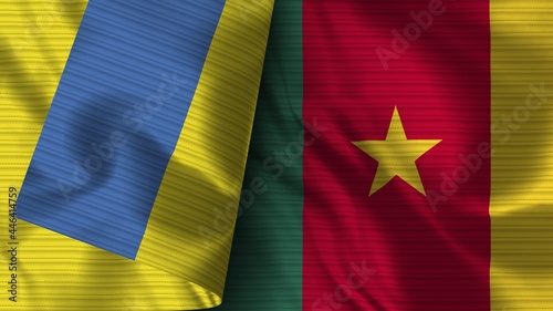 Cameroon and Ukraine Realistic Flag – Fabric Texture 3D Illustration