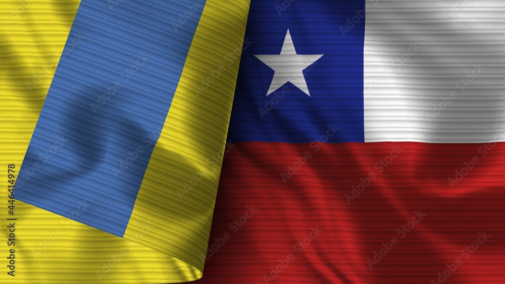 Fototapeta premium Chile and Ukraine Realistic Flag – Fabric Texture 3D Illustration