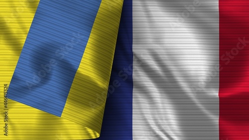 France and Ukraine Realistic Flag – Fabric Texture 3D Illustration