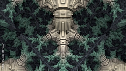 Fantastic 3D fractal background with recursive structures und shapes.