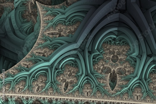 Fantastic 3D fractal background with recursive structures und shapes.