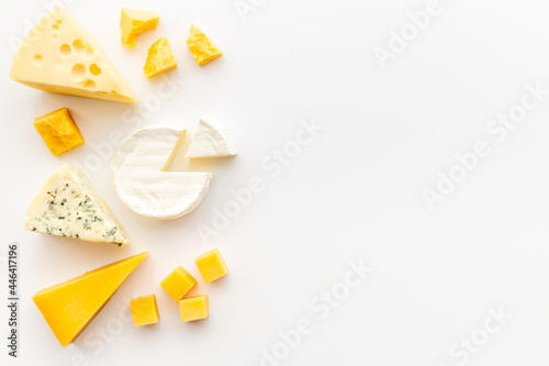 Set of different types of cheese. Dairy products flat lay