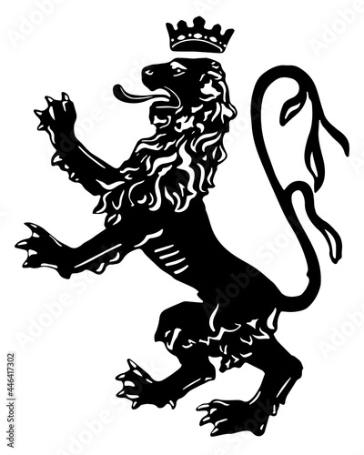 Vector illustration with a crowned black lion. Lion of coat of Arms of the Duchy of Luxembourg. Black and white sketch in doodle style.