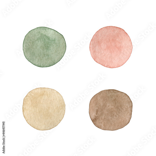 Watercolor illustration set with spots in warm colors. Hand drawn clipart. Isolaten on white background.
