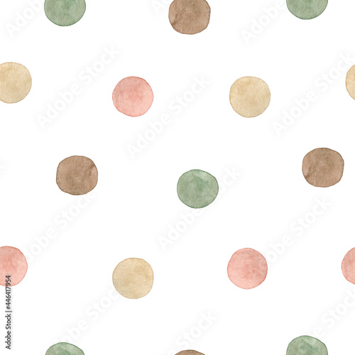 Watercolor seamless pattern polka dot cute boho style. Hand drawn clipart. Isolated on white background.