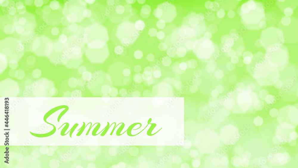 Light green blurred background pattern with white random abstract bokeh and white plate, text summer Light green blurred background pattern with white random abstract bokeh and white plate, text summer
