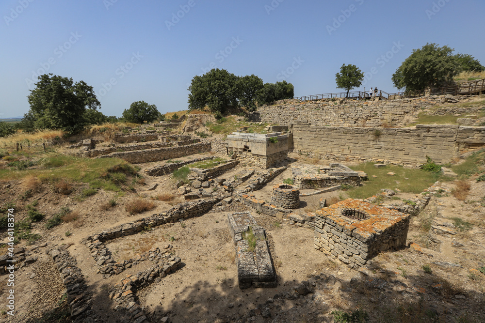Çanakkale - Turkey 01.July.2021 View from the archaeological site of Troy or Ilion. An ancient Greek city in Asia Minor known from the Greek Homer, who described the first Greek civil war recorded in 