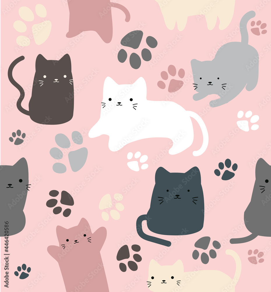 Cute cats doodle in diferent style seamless pattern