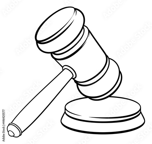 Judge Hammer Wooden Gavel and Base Cartoon