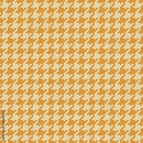 Houndstooth check pattern vector in mustard yellow. Seamless spring autumn dog tooth background graphic for scarf, coat, dress, other modern fashion textile print. Pixel goose foot design.