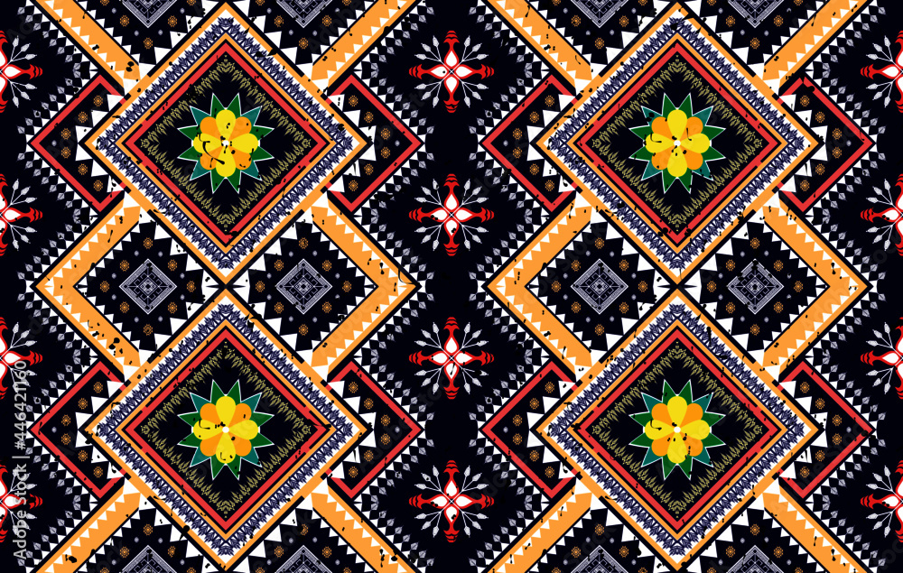 Geometric ethnic oriental seamless pattern traditional design for background, carpet, wallpaper, clothing, wrapping, batik, fabric, vector illustrations. Embroidery Aztec style.