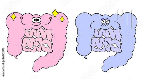 腸のシンプルなかわいいキャラクター。健康、不健康の二つ。