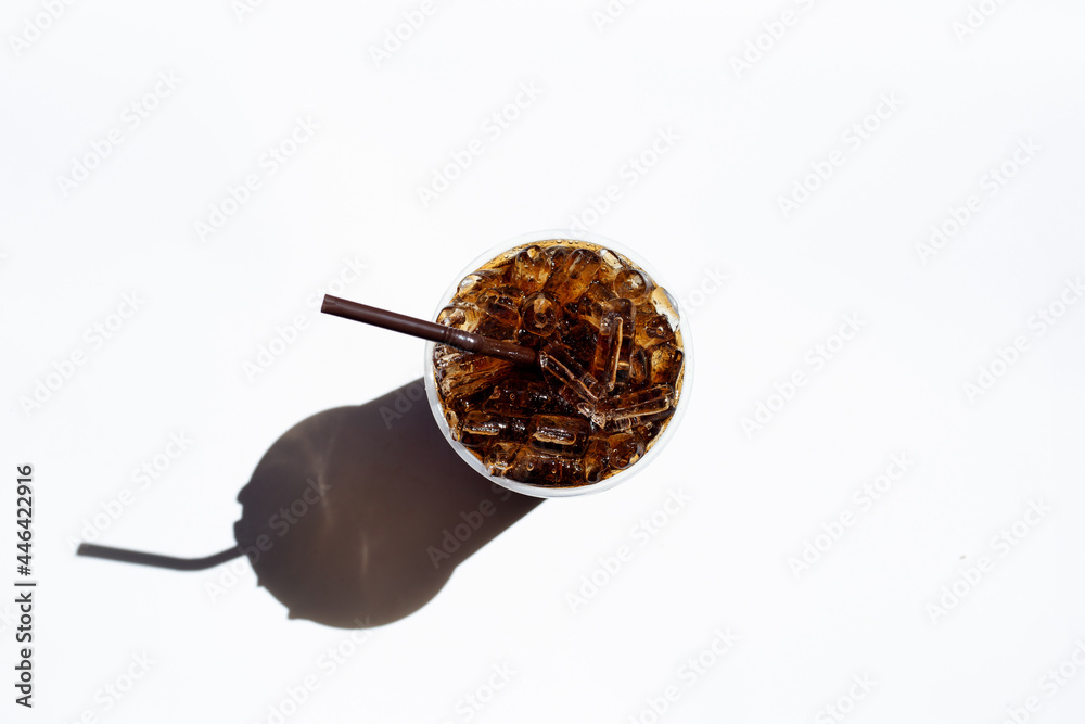 Cola with ice in takeaway cup isolated on white background. Cola with ice in takeaway cup isolated on white background.