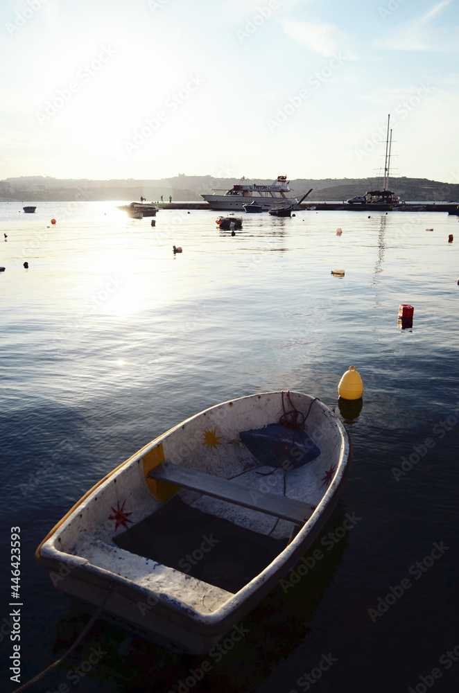 MALTA, VALETTA: Scenic cityscape view of the bay with boats