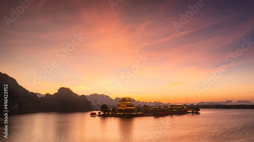 Golden pagoda in Nui Lo lake in Ninh Binh