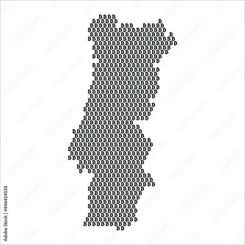 Obraz premium Portugal country map made with bitcoin crypto currency logo