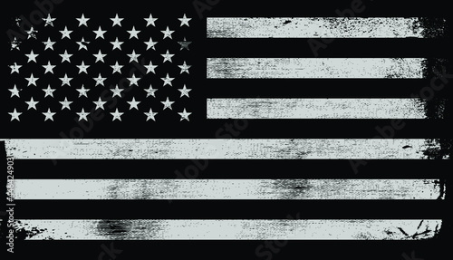 Vintage American flag.Grunge black and white USA flag.EPS 10.
