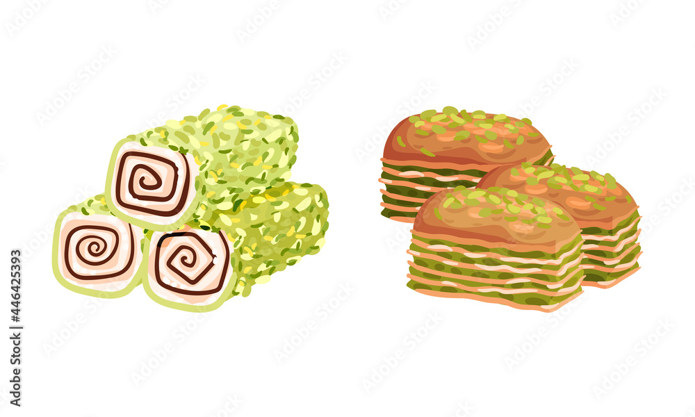 Turkish Delight or Lokum as Arabic Sweet and Sugary Dessert Vector Set Turkish Delight or Lokum as Arabic Sweet and Sugary Dessert Vector Set