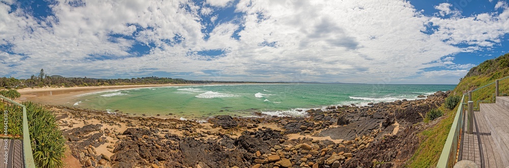 Panorama over a paradisiacal beach on the Australian Golden Coast in the state of Queensland