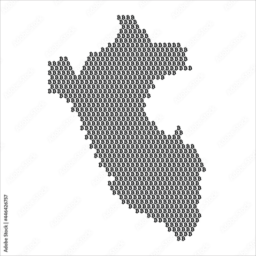 Peru country map made with bitcoin crypto currency logo