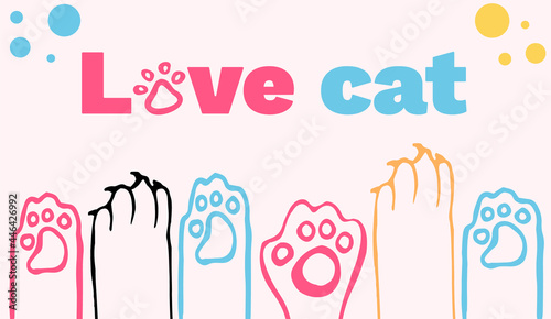 background with cute cat paws and the words I love cats