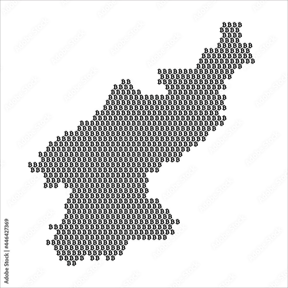 Obraz premium North Korea country map made with bitcoin crypto currency logo
