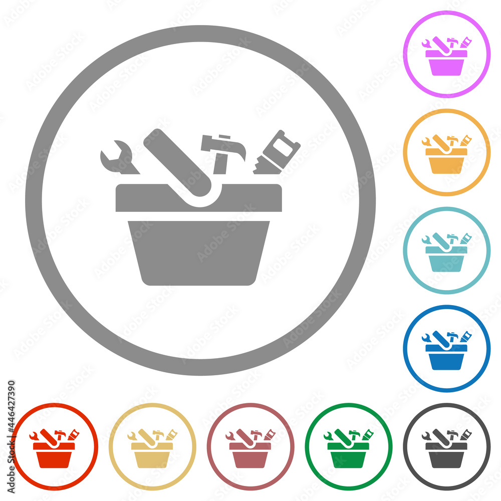 Toolbox flat icons with outlines Toolbox flat icons with outlines