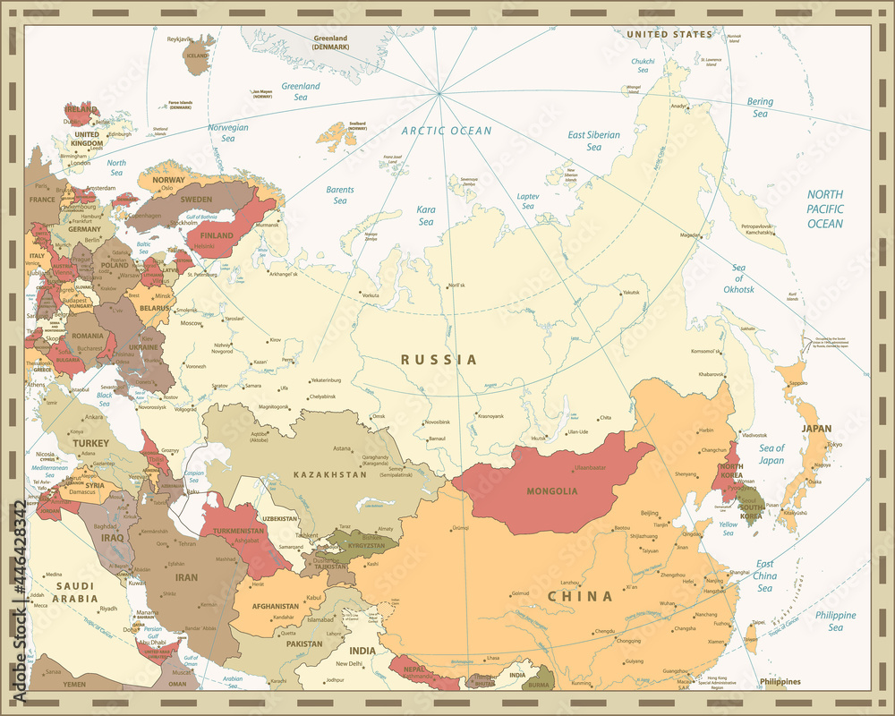 Eurasia Map Retro Color