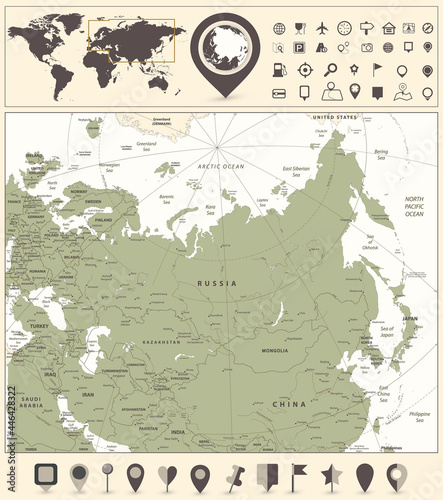 Eurasia map and World Map with navigation icons
